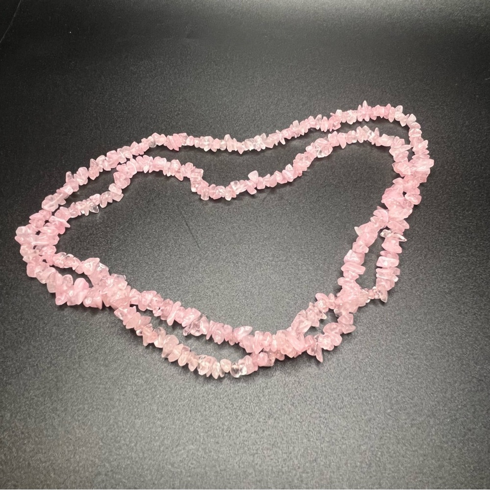 Vintage rose quartz chip necklace long pink stone statement necklace - Picture 2 of 5